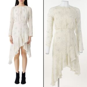 Maje Reto Flowing Dot Print Asymmetrical Hem Dress